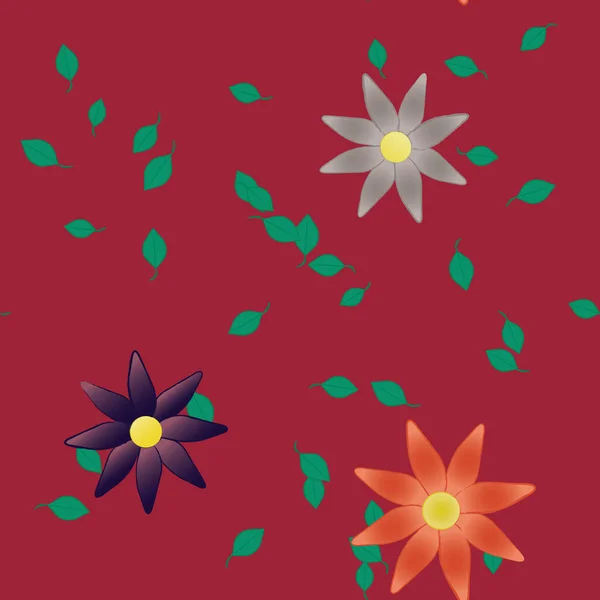 Modèle Vectoriel Avec Des Fleurs Colorées Simples Des Feuilles Vertes — Image vectorielle