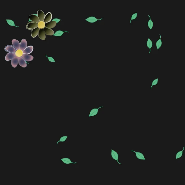 Composición Diseño Con Flores Simples Hojas Verdes Ilustración Vectorial — Archivo Imágenes Vectoriales