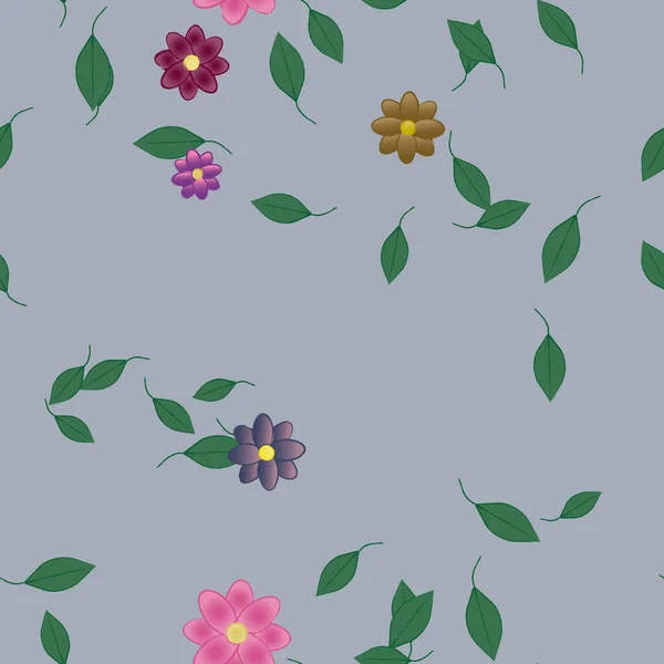 Mooie Compositie Met Eenvoudige Gekleurde Bloemen Groene Bladeren Achtergrond Vector — Stockvector