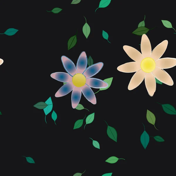 Fleurs Simples Avec Des Feuilles Vertes Composition Libre Illustration Vectorielle — Image vectorielle