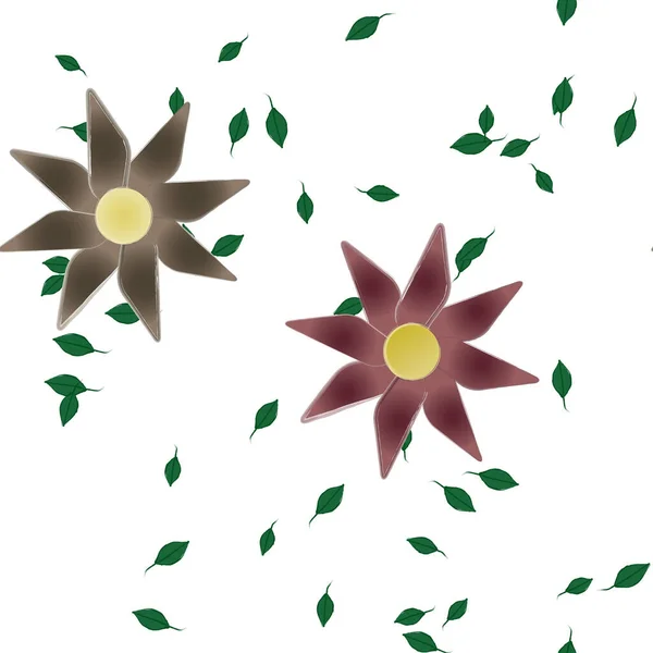 Fleurs Simples Avec Des Feuilles Vertes Composition Libre Illustration Vectorielle — Image vectorielle