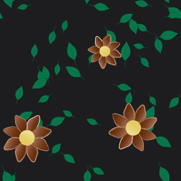 Composição Bonita Com Flores Coloridas Simples Folhas Verdes Fundo Ilustração —  Vetores de Stock