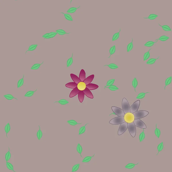 Plantilla Vector Con Flores Coloridas Simples Hojas Verdes — Archivo Imágenes Vectoriales