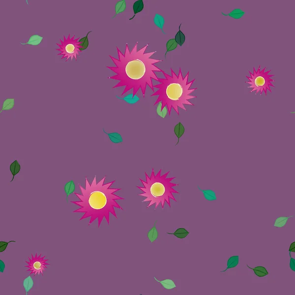 Composição Bonita Com Flores Coloridas Simples Folhas Verdes Fundo Ilustração — Vetor de Stock