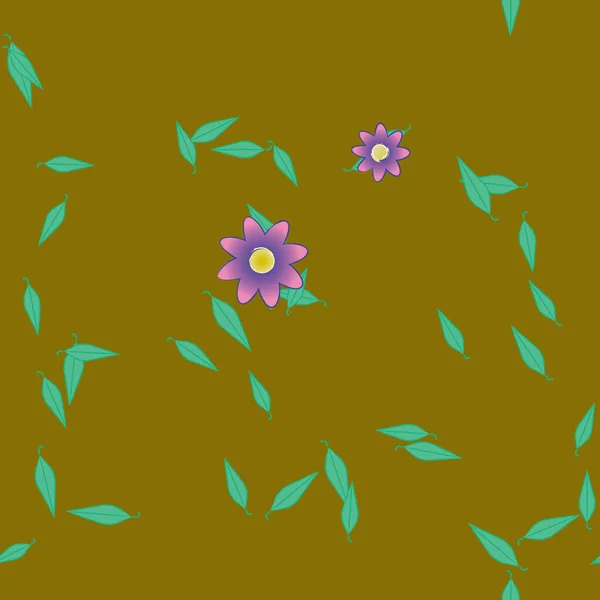 Composición Diseño Con Flores Simples Hojas Verdes Ilustración Vectorial — Archivo Imágenes Vectoriales