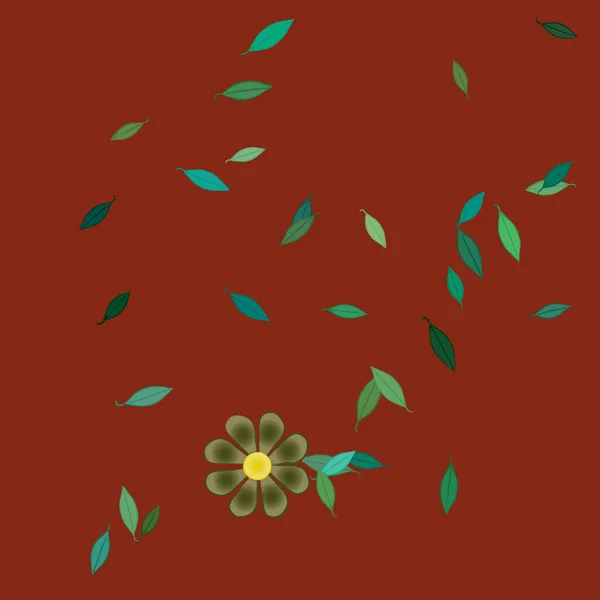 Composição Design Com Flores Simples Folhas Verdes Ilustração Vetorial — Vetor de Stock