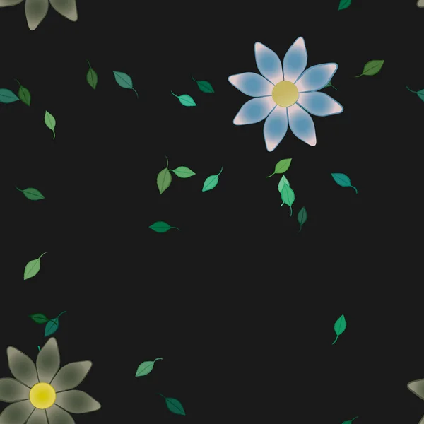 Hermosa Composición Con Flores Colores Simples Hojas Verdes Fondo Ilustración — Vector de stock