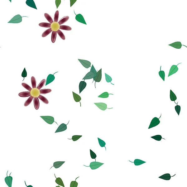 Composição Design Com Flores Simples Folhas Verdes Ilustração Vetorial — Vetor de Stock