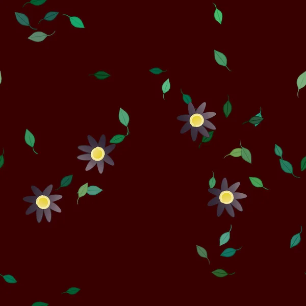 Flores Simples Con Hojas Verdes Composición Libre Ilustración Vectorial — Vector de stock