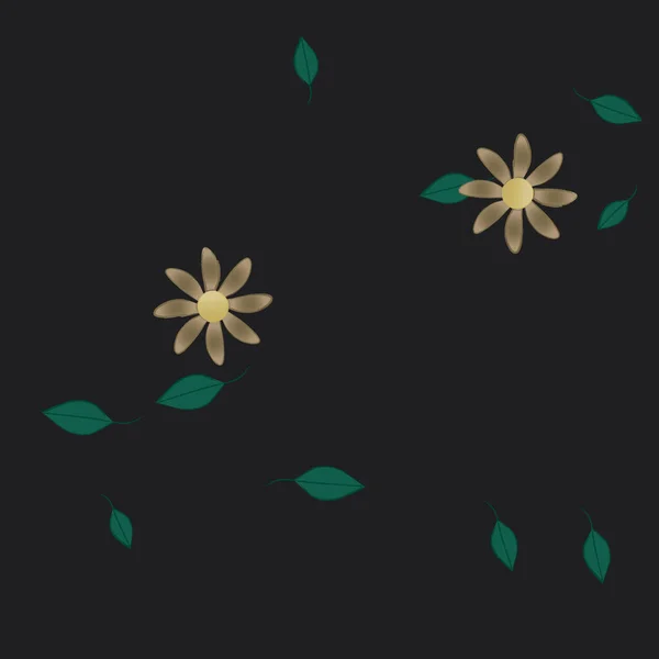 Modèle Vectoriel Avec Des Fleurs Colorées Simples Des Feuilles Vertes — Image vectorielle