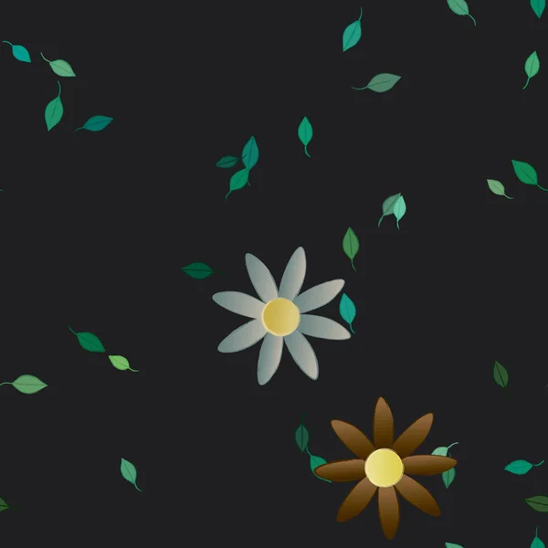 Composição Livre Com Flores Coloridas Simples Folhas Verdes Para Papel — Vetor de Stock