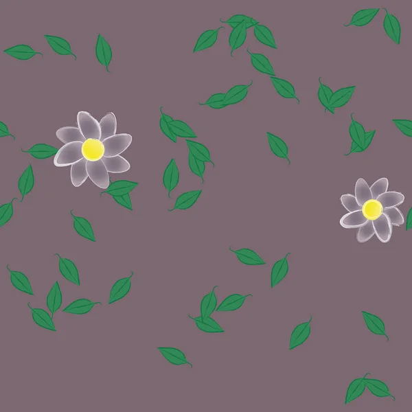 Plantilla Vector Con Flores Coloridas Simples Hojas Verdes — Archivo Imágenes Vectoriales