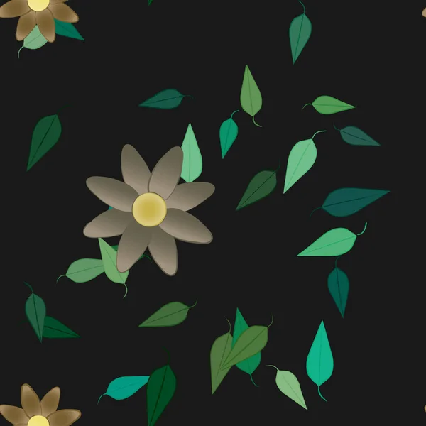 Hermosa Composición Con Flores Colores Simples Hojas Verdes Fondo Ilustración — Vector de stock