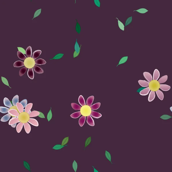 Composición Libre Con Flores Colores Simples Hojas Verdes Para Papel — Vector de stock