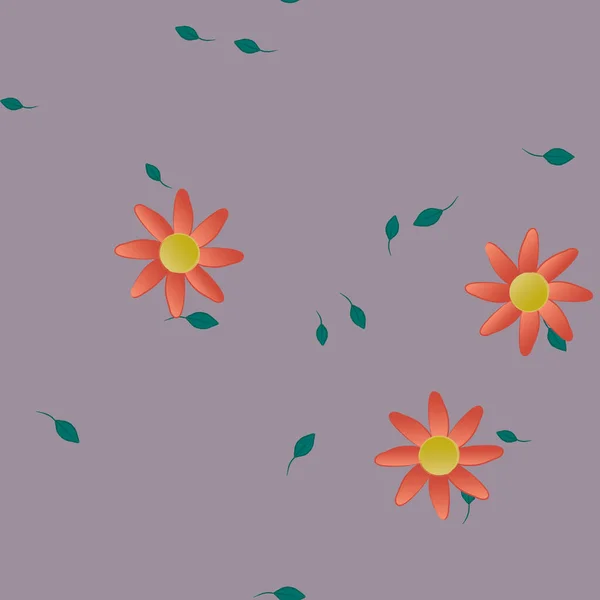 Composição Bonita Com Flores Coloridas Simples Folhas Verdes Fundo Ilustração — Vetor de Stock