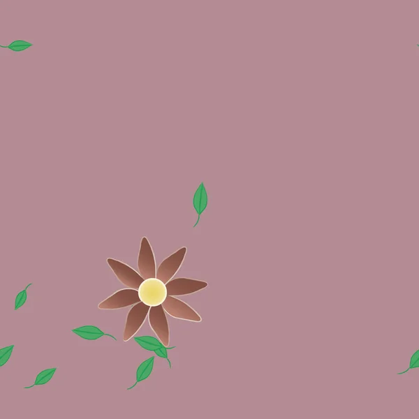 Plantilla Vector Con Flores Coloridas Simples Hojas Verdes — Vector de stock