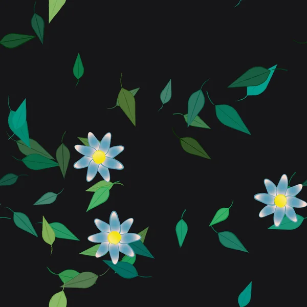 Composição Design Com Flores Simples Folhas Verdes Ilustração Vetorial — Vetor de Stock