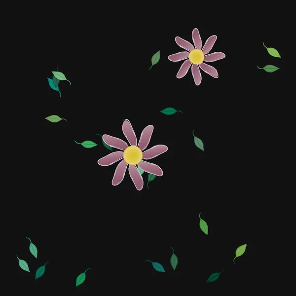 Composición Libre Con Flores Colores Simples Hojas Verdes Para Papel — Vector de stock