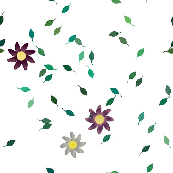 Flores Com Folhas Verdes Composição Livre Ilustração Vetorial — Vetor de Stock