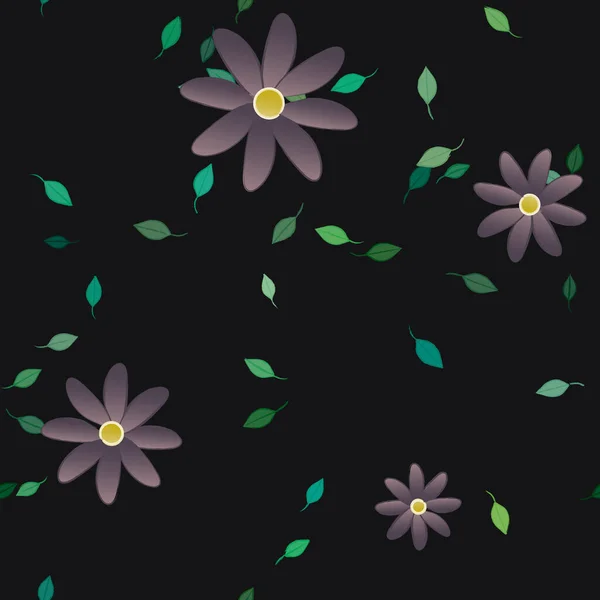 vector template with simple colorful flowers and green leaves