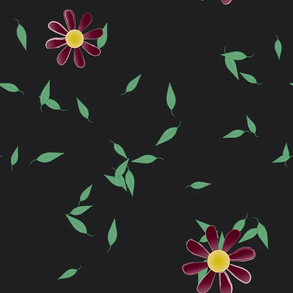 Modèle Vectoriel Avec Des Fleurs Colorées Simples Des Feuilles Vertes — Image vectorielle