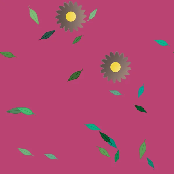 Composição Bonita Com Flores Coloridas Simples Folhas Verdes Fundo Ilustração — Vetor de Stock