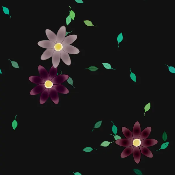 Composição Bonita Com Flores Coloridas Simples Folhas Verdes Fundo Ilustração — Vetor de Stock