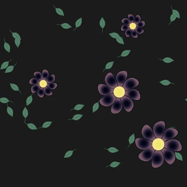 Plantilla Vector Con Flores Coloridas Simples Hojas Verdes — Archivo Imágenes Vectoriales