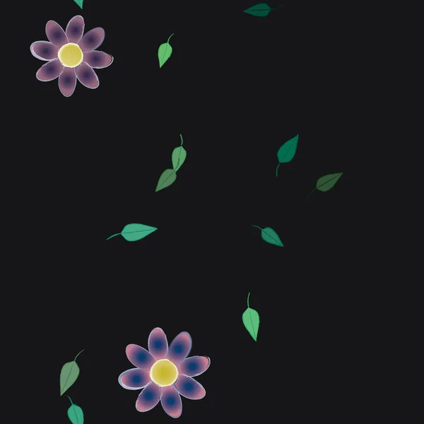 Modèle Vectoriel Avec Des Fleurs Colorées Simples Des Feuilles Vertes — Image vectorielle