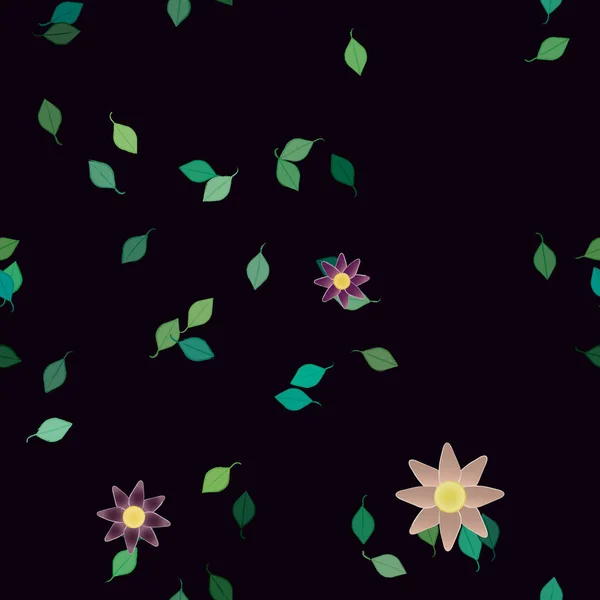 Composición Diseño Con Flores Simples Hojas Verdes Ilustración Vectorial — Archivo Imágenes Vectoriales