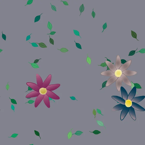 Hermosa Composición Con Flores Colores Simples Hojas Verdes Fondo Ilustración — Archivo Imágenes Vectoriales