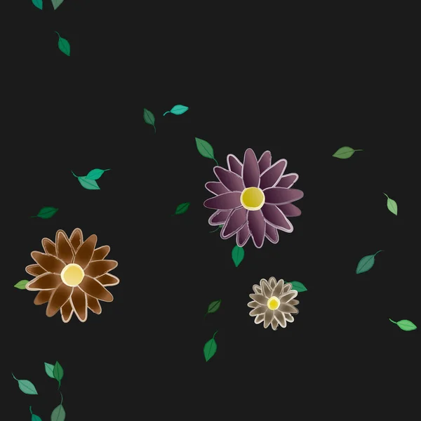 Belle Composition Avec Des Fleurs Colorées Simples Des Feuilles Vertes — Image vectorielle