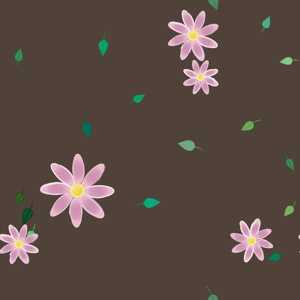 Modèle Vectoriel Avec Des Fleurs Colorées Simples Des Feuilles Vertes — Image vectorielle