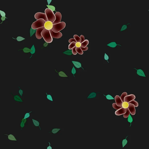 Composición Diseño Con Flores Simples Hojas Verdes Ilustración Vectorial — Vector de stock