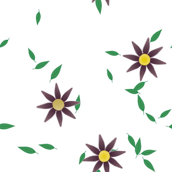 Flores Con Hojas Verdes Composición Libre Ilustración Vectorial — Vector de stock