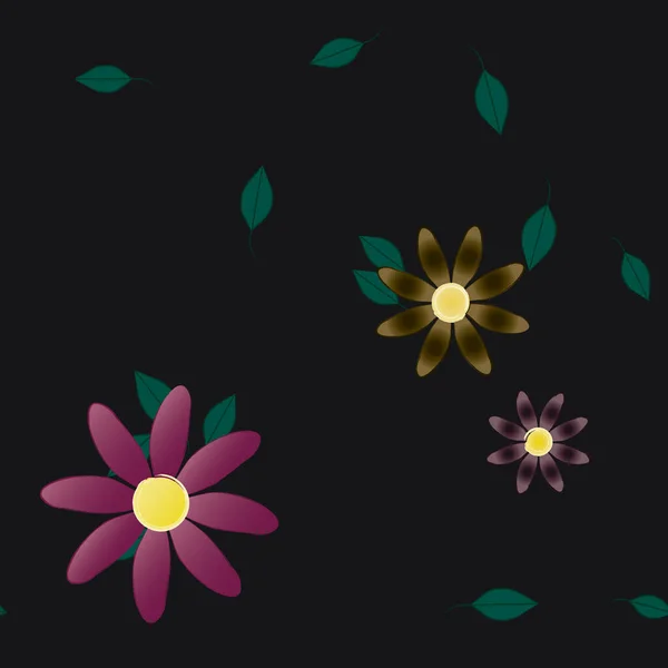 Compoziție Frumoasă Flori Simple Colorate Frunze Verzi Fundal Ilustrație Vectorială — Vector de stoc