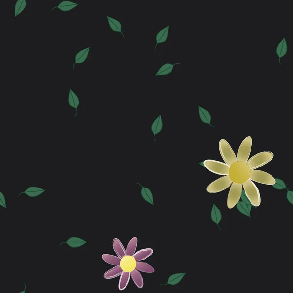 Modèle Vectoriel Avec Des Fleurs Colorées Simples Des Feuilles Vertes — Image vectorielle