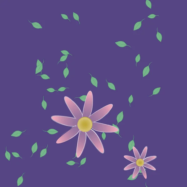 Composición Libre Con Flores Colores Simples Hojas Verdes Para Papel — Vector de stock