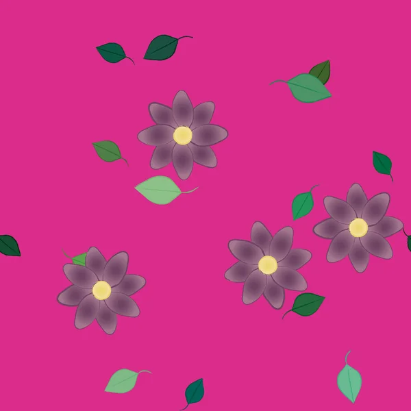 Hermosa Composición Con Flores Colores Simples Hojas Verdes Fondo Ilustración — Vector de stock