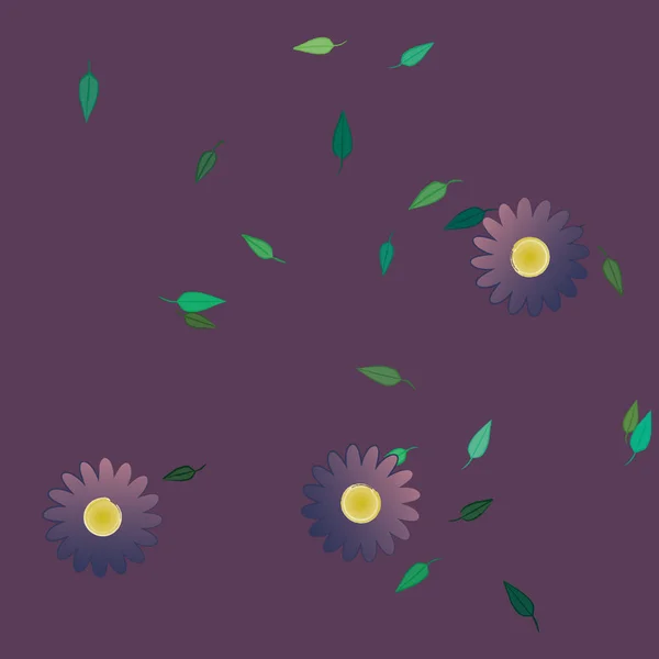 Flores Simples Con Hojas Verdes Composición Libre Ilustración Vectorial — Archivo Imágenes Vectoriales