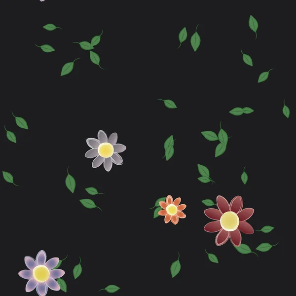 Composição Bonita Com Flores Coloridas Simples Folhas Verdes Fundo Ilustração —  Vetores de Stock