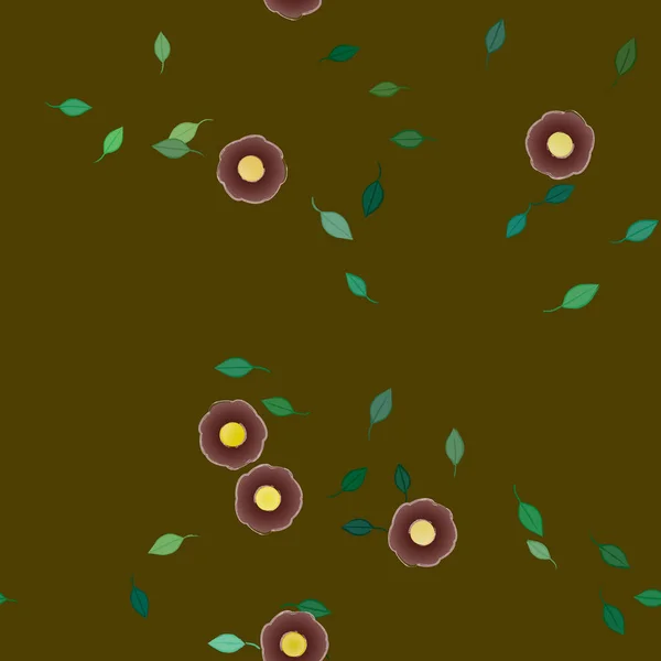 Composición Diseño Con Flores Simples Hojas Verdes Ilustración Vectorial — Vector de stock