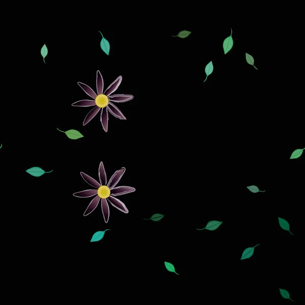 Flores Con Hojas Verdes Composición Libre Ilustración Vectorial — Vector de stock