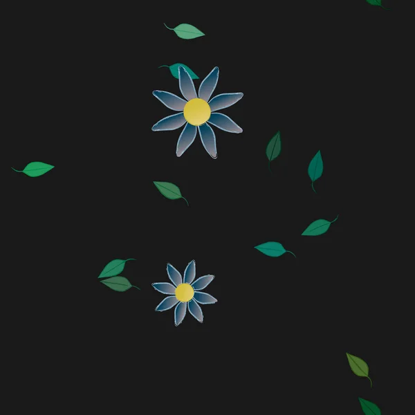 Composición Libre Con Flores Colores Simples Hojas Verdes Para Papel — Vector de stock