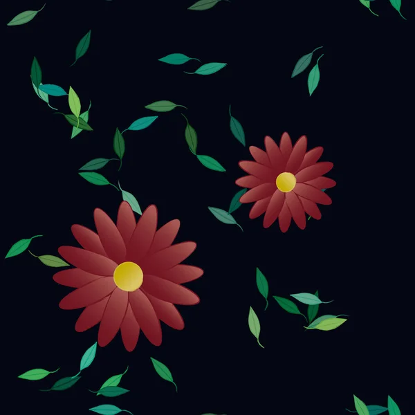 Flores Con Hojas Verdes Composición Libre Ilustración Vectorial — Archivo Imágenes Vectoriales