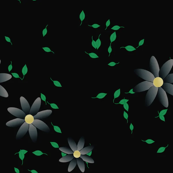 Hermosa Composición Con Flores Colores Simples Hojas Verdes Fondo Ilustración — Vector de stock