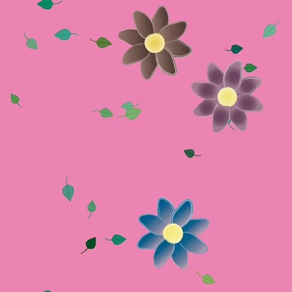 Bloemen Met Groene Bladeren Vrije Samenstelling Vector Illustratie — Stockvector