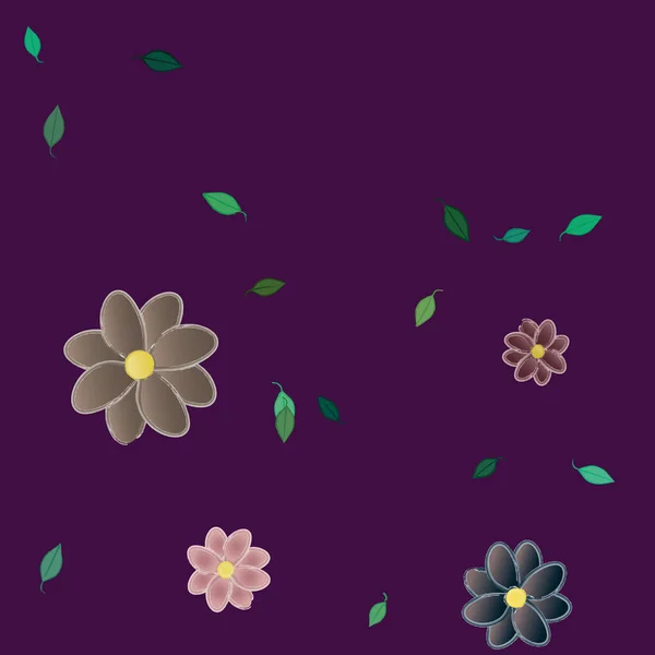 Flores Simples Con Hojas Verdes Composición Libre Ilustración Vectorial — Archivo Imágenes Vectoriales