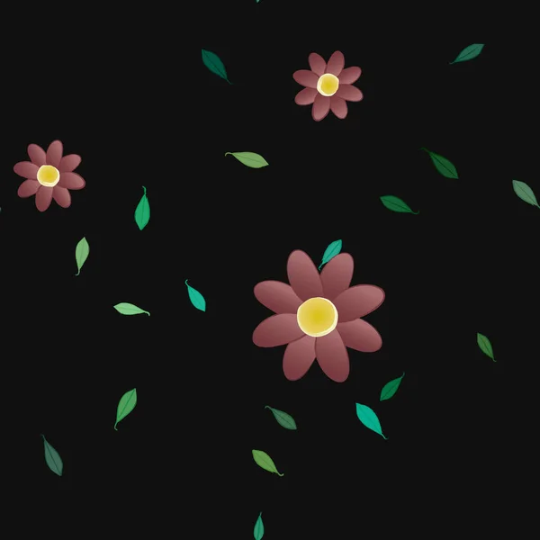 Mooie Compositie Met Eenvoudige Gekleurde Bloemen Groene Bladeren Achtergrond Vector — Stockvector