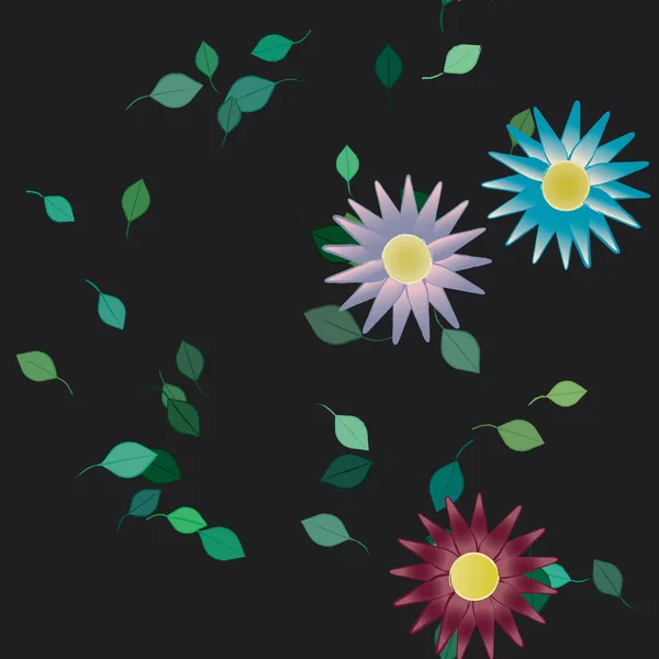 Composición Libre Con Flores Colores Simples Hojas Verdes Para Papel — Vector de stock